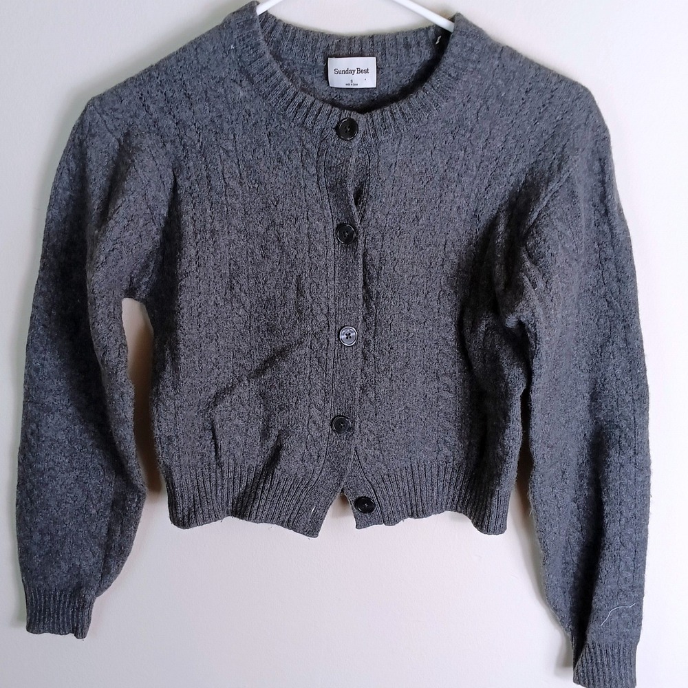 Sunday Best Aritzia Cardigan Sweater Womens Small Grey Cropped Knit Top